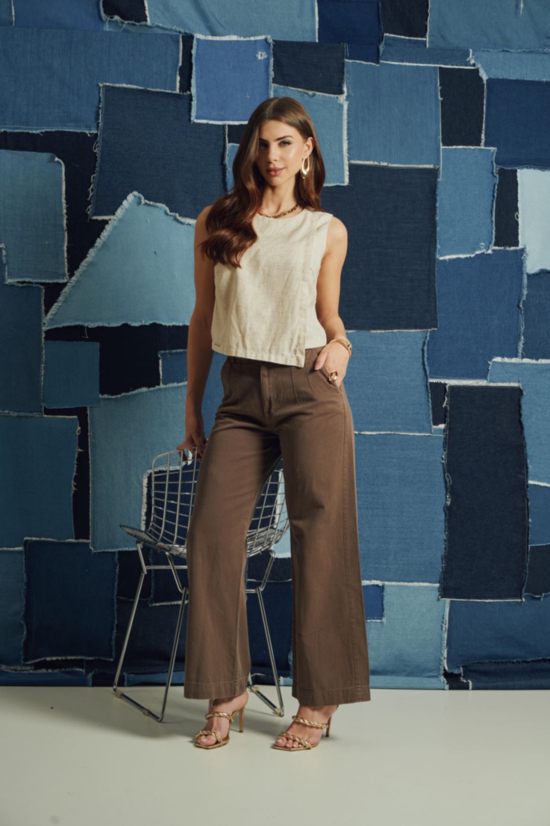 Calça Fem Pantalona Marrom
