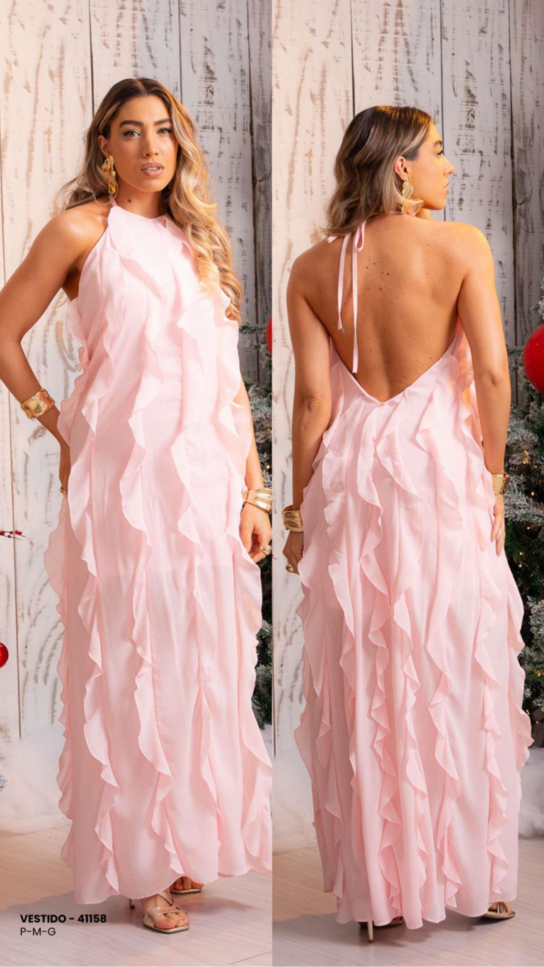 VESTIDO LONGO BABADOS MUSSELINE