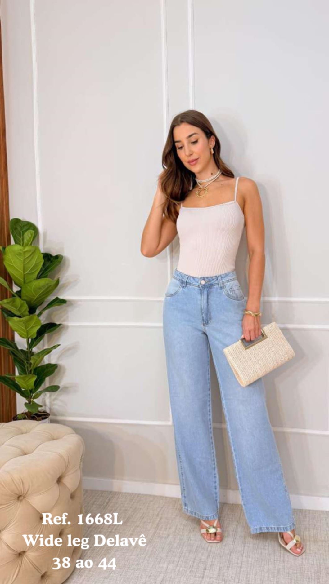 CALÇA WIDE LEG DELAVÊ 100% NEW